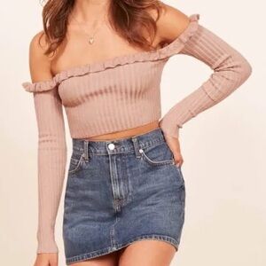 REFORMATION ANNA OFF THE SHOULDER SWEATER BLUSH